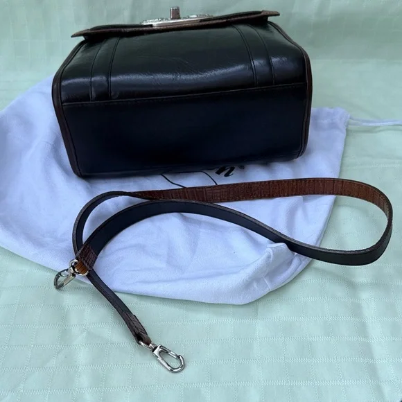 Vintage Black/Brown Brighton Leather Top-Handle Bag with Silver Hardware - Picture 16 of 16